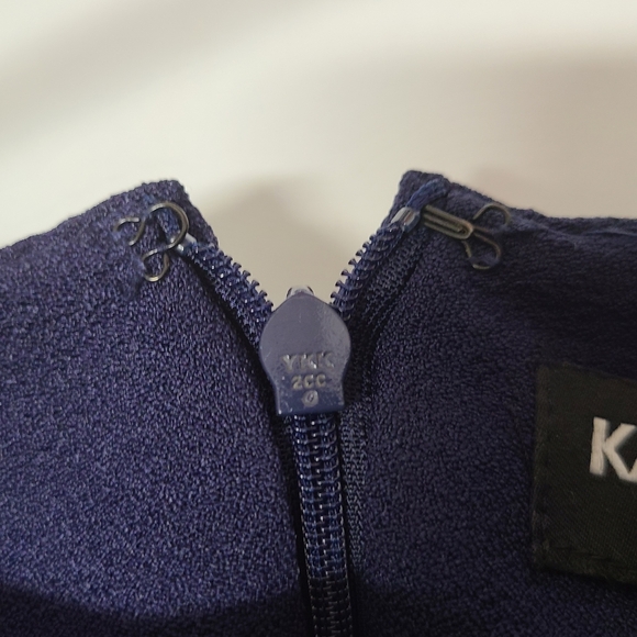 KARL LAGERFELD PARIS Navy Blue Scuba Crêpe Sheath Ruffle Sleeve Dress Sz S - Picture 8 of 16